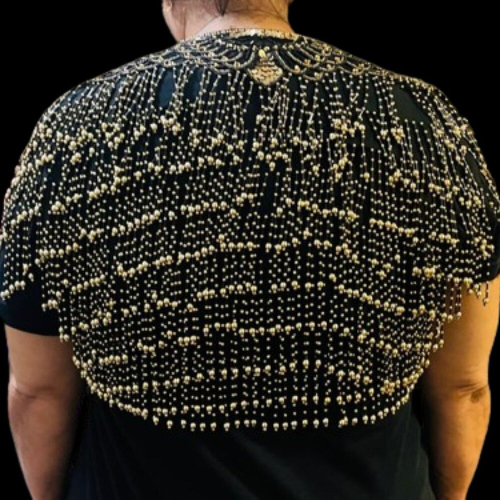 Black & Gold Embroidered Tulle Shaw
